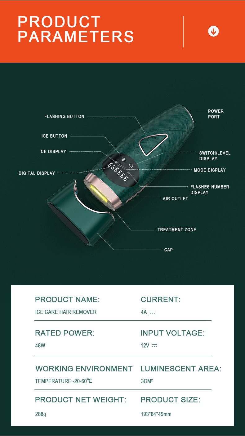 Professional 48W 999999 Flashes Home Laser Hair Removal Device