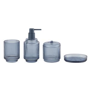 Quality Sustainable Blue Glass Bathroom Accessories Vertical Stripe Glass Toothbrush Holder With Smaller Base wholesale