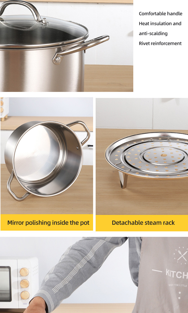 Good Quality Silver kitchen Ware Cooking Soup Steamer Pot Stainless Steel 410 Cookware Pot
