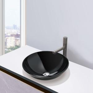Quality 420mm Tempered Glass Sink Black Bathroom Countertop Wash Basins wholesale