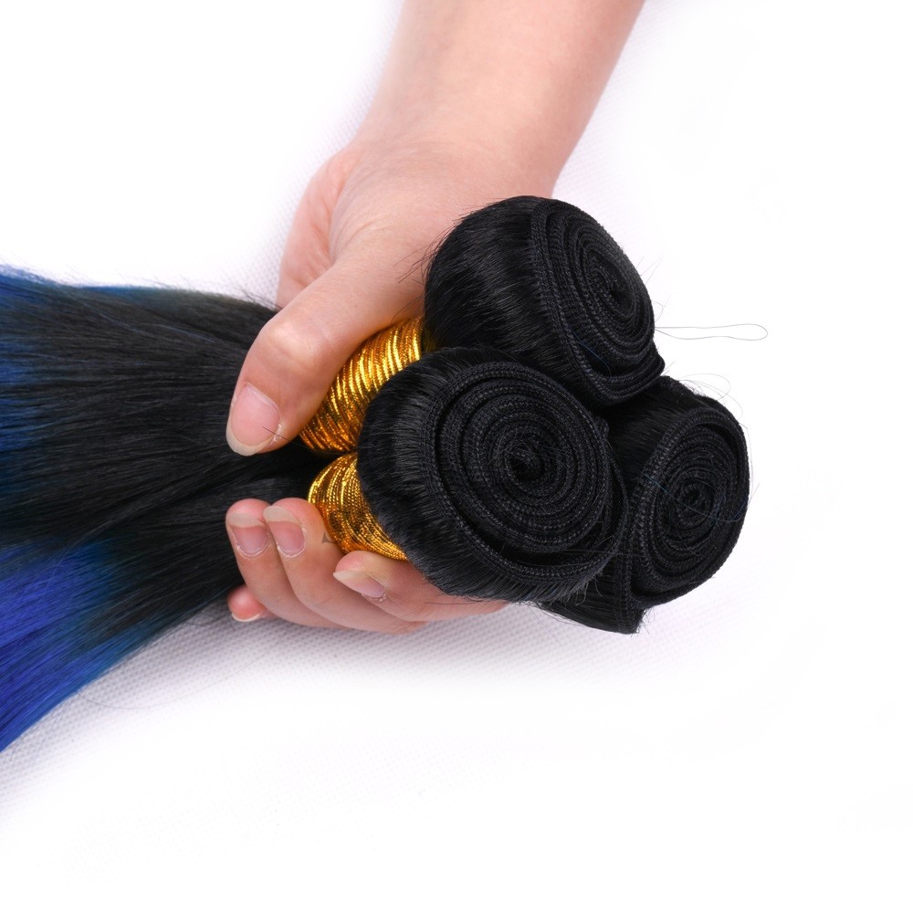 #T1B/Blue/Green Straight Remy Human Hair Bundles Sew In Weave Bundles Brazilian Bundle Deals