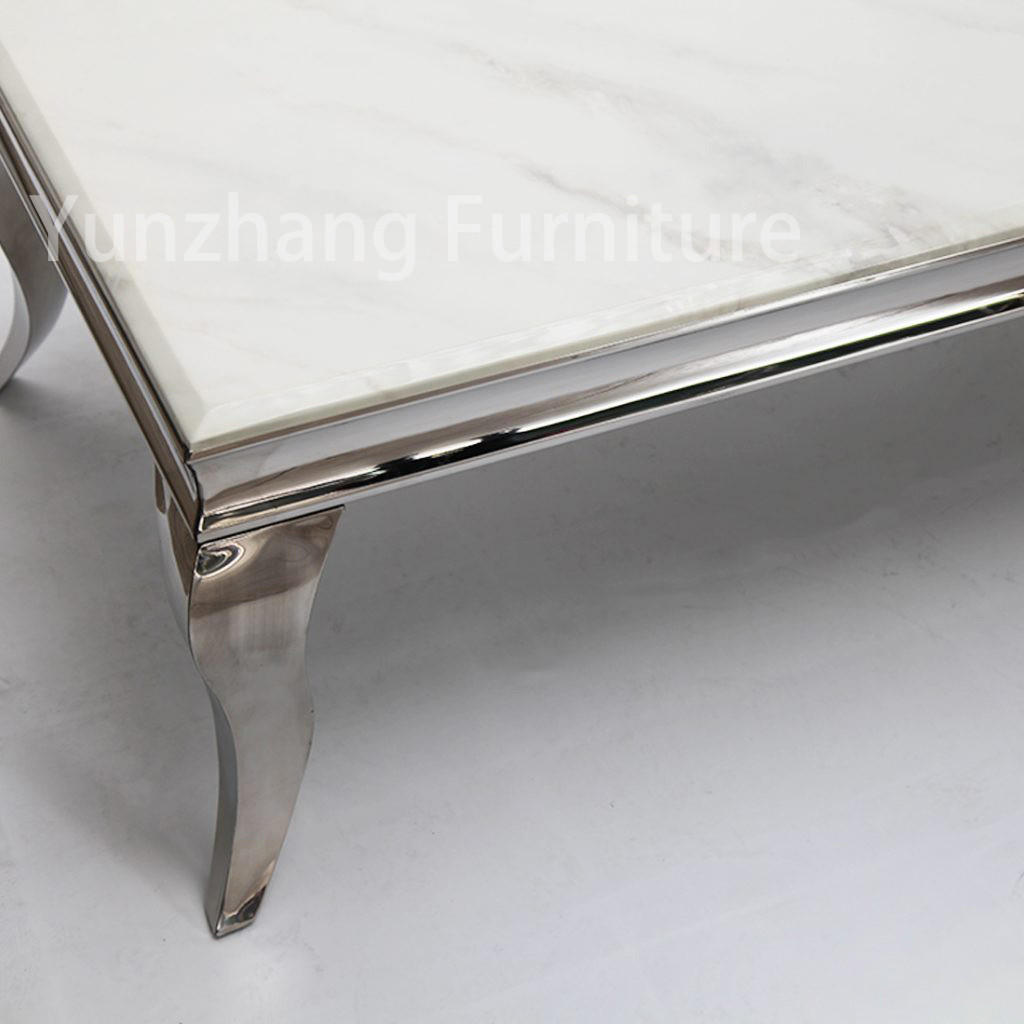 Faux Marble Wide End Table Silver Colored Frame For Sofa And Living Room