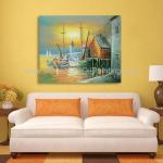 Sailling Boats Oil Painting Harbor , Modern Sunset Landscape Painting