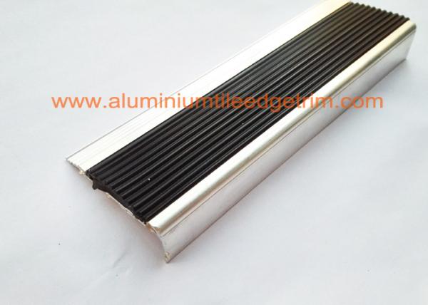 Anti Slip Aluminum Stair Nosing , Stair Safety Treads Nosings With Black PVC