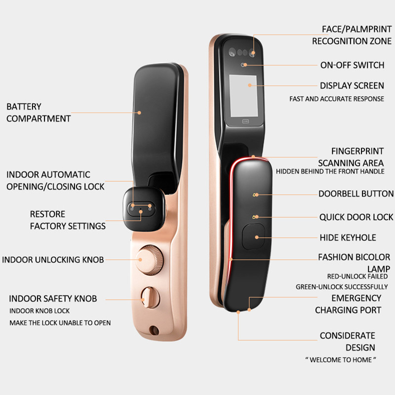 Automatic Wifi Tuya Fingerprint Pincode Face Recognition Door Lock