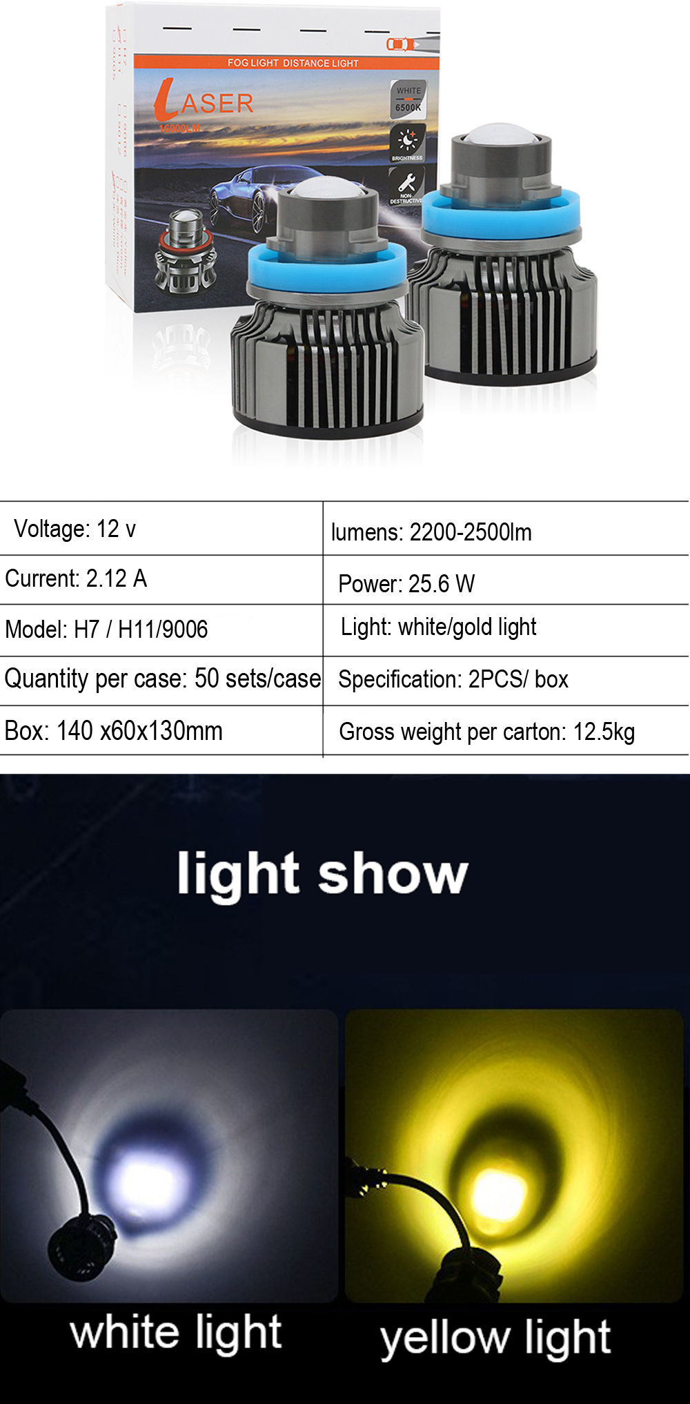 Super Bright Fog Automotive LED Headlight H7 H11 Spot Lamp High Beam