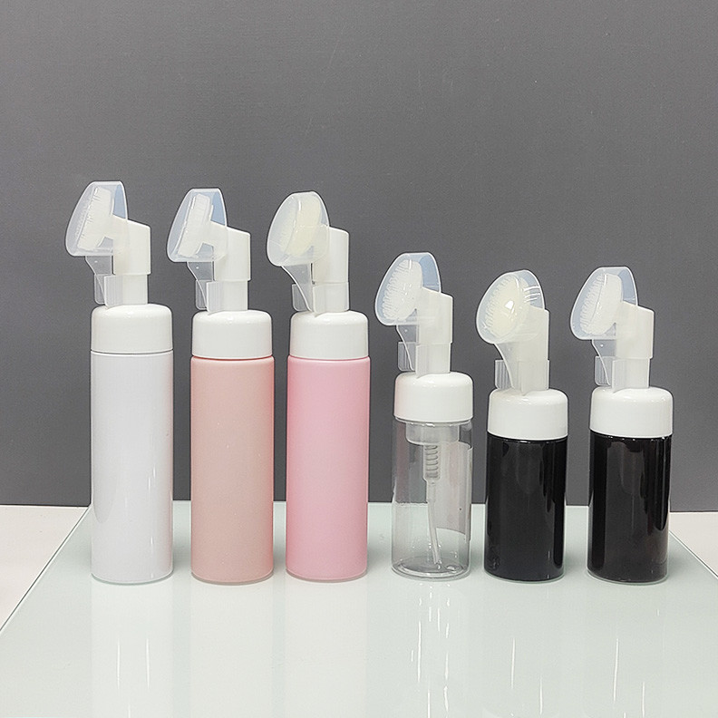 Skin Soft Touch Body Cleanser Face Wash Massage Pet Plastic Foaming Bottles with Silicone Brush Lotion PumpPopular