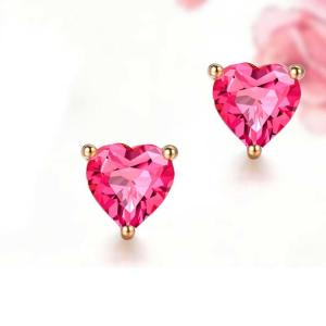 Quality 18K Rose Gold Ruby Heart Shape Stud Earrings Women Jewelry(KE001PINK) wholesale
