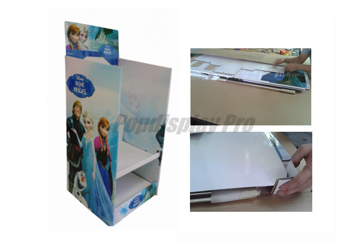 Blue 4 Shelf Point Of Sale Cardboard Display Stands With Clear Lips
