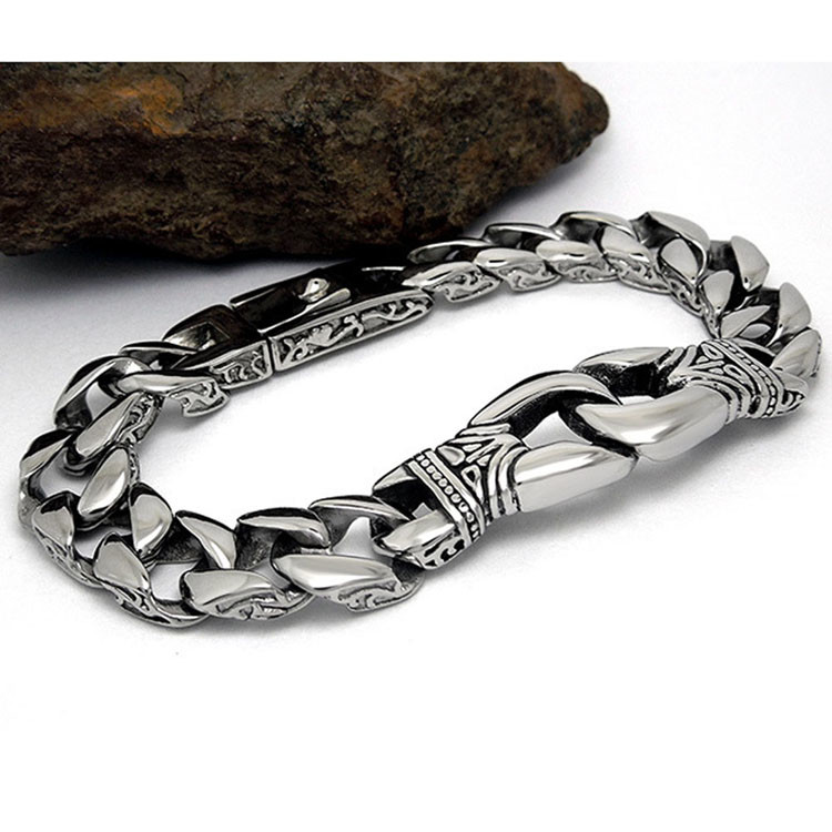 Antique Men's Titanium Stainless Steel Curb Link Chain Buckle Bracelet 8.5 Inches (JCE204)