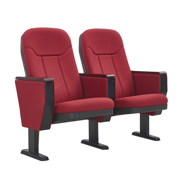 Plastic Back Steel Armrest MDF Tablet Red Collapsible Theater Seating Iron Type