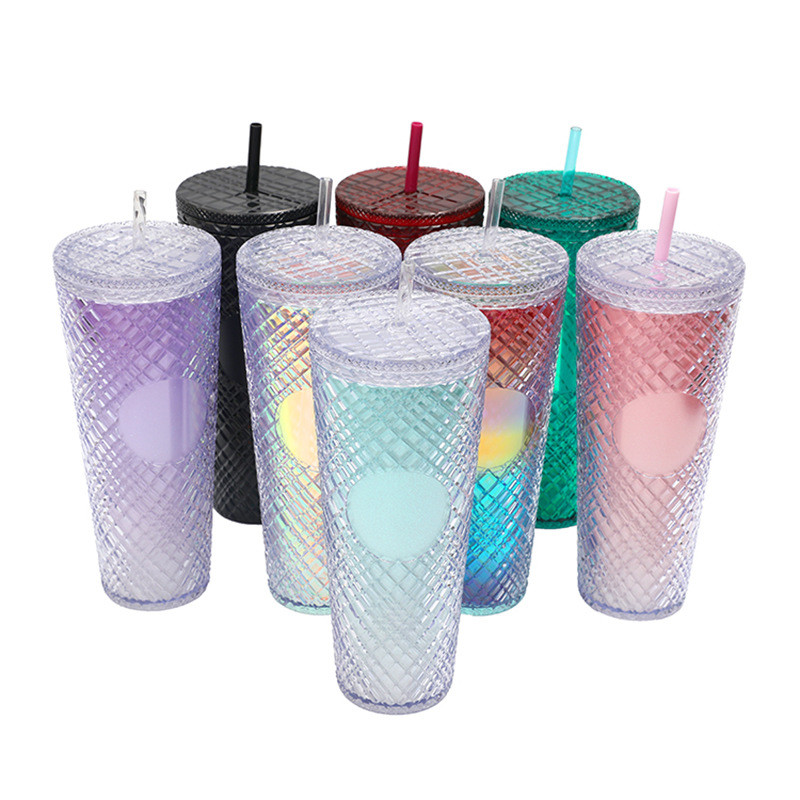 Semi Transparent Honeycomb Textured Tumbler With Straw 24 Ounce Volume