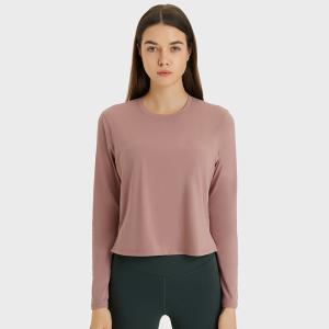 Quality Round Neck Casual Yoga Tops Solid Tees Womens Long Sleeve Cropped T - Shirts wholesale