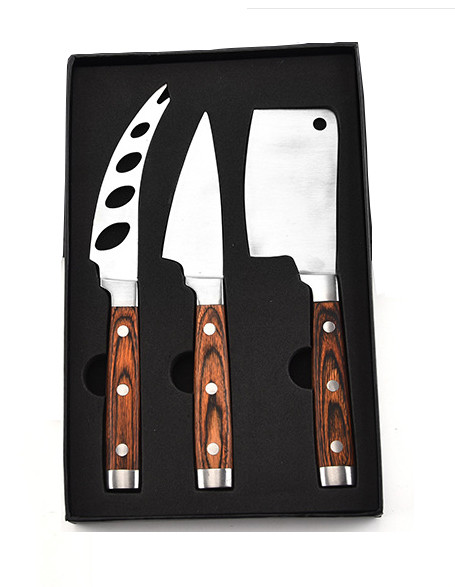 3PCS cheese knife with Paka wood handle in gift box