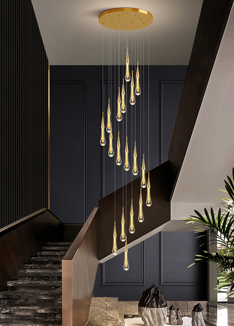 Long modern crystal chandelier for staircase luxury home decor nordic led pendant light(WH-NC-70)