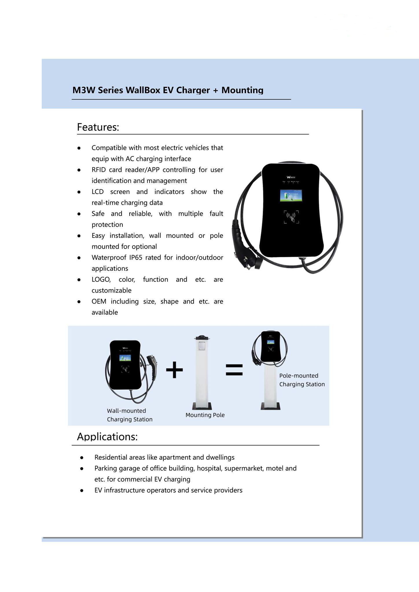 7kw Level 2 Fast Wall Mounted EV Charger Station EV Wall Charger