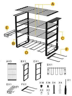 Metal Stamping Parts Pegboard Power Tool Organizer for Garage Storage and Organization