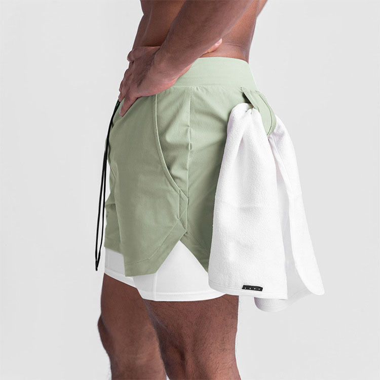 2 In 1 Double Layer Sports Mens Gym Shorts Custom LOGO 5 Inch Fitness Workout Shorts