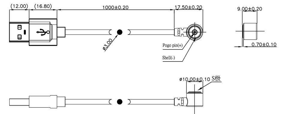 Customized male and female magnetic usb charging cable for tablet computer