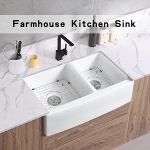 Quality Ceramic Rectangular Double Bowl Farmhouse Sink 33 Inch Farmhouse Sink wholesale