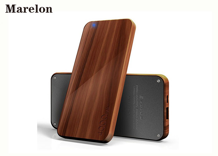 Thinnest Portable Wooden Power Bank , Wooden Phone Charger 4000mAh 125*65*10mm