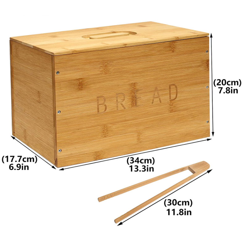 GLOSSY Finish Natural Bamboo Bread Storage Box With Bread Clips Perfect for Kitchen Us