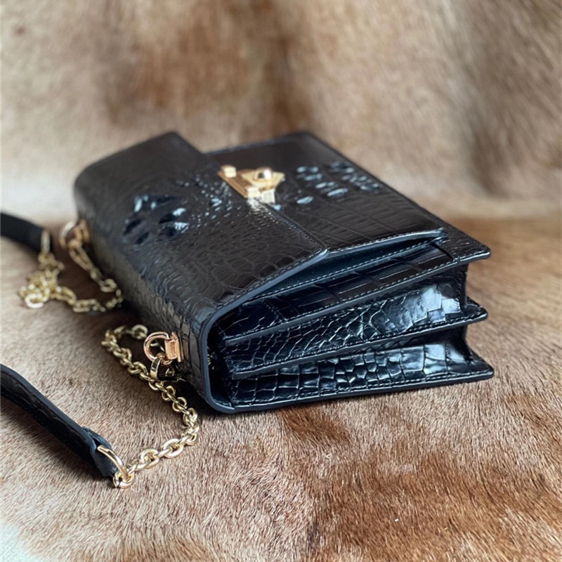 Authentic Crocodile Skin Women's Small Flap Purse Genuine Alligator Leather Two Straps Lady Female Cross Shoulder Bag