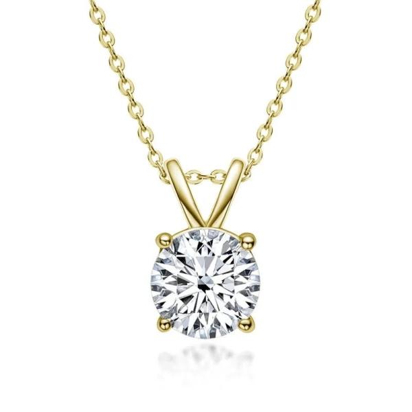 925 Sterling Silver Pendant for Girls 18K Yellow Gold Round Cut Solitaire Stone