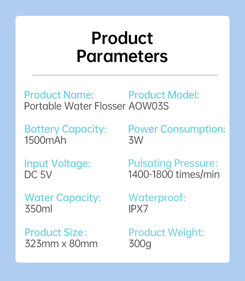 Portable Water Flosser IPX7 Waterproof Oral Cleaning Care 360° Rotating Nozzle