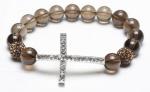 Cross Bracelet, Crystal Pave Argil Beads, Smoky Quartz Rounds