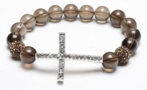 Quality Cross Bracelet, Crystal Pave Argil Beads, Smoky Quartz Rounds wholesale