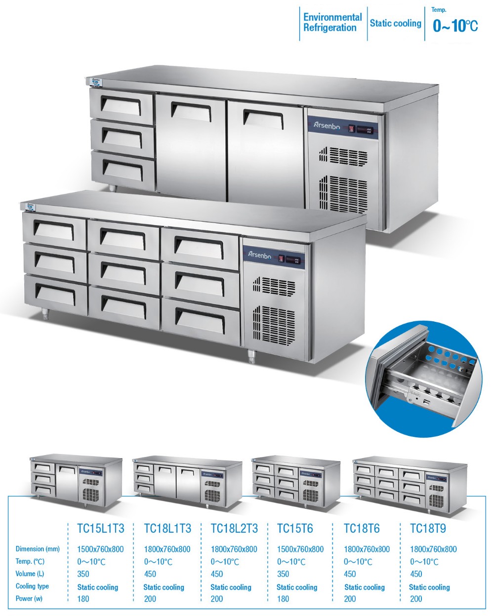 Restaurant Commercial Undercounter Freezer 350W Multiscene Silver Color