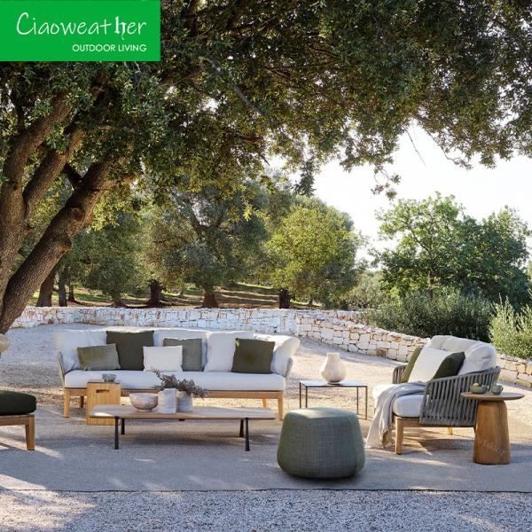 Modern Outdoor Furniture Sofa Set Customised Outdoor Rope Woven Teak Sofa Simple