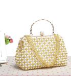 Gold Pearl Beaded Evening Bags Hand Woven with Metal Wrist OEM ODM