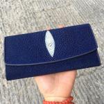 Unisex Authentic Stingray Skin Male Long Trifold Wallet Genuine Leather Women