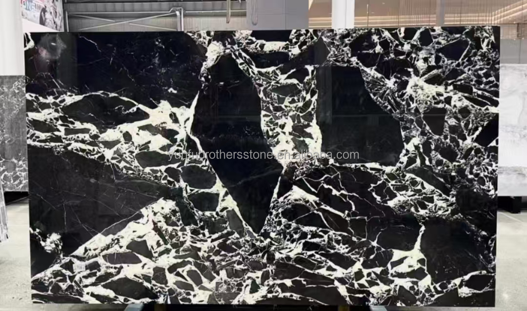 Polished Napoleno Black Marble Glossy Stone for Hotel Villa Long Wall Panel Floor Tile