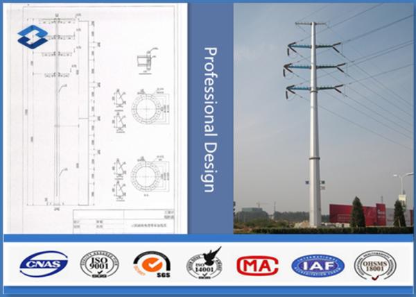 10KV 69KV Electric Transmission Street Lighting Pole , Hot Dip Galvanised Steel