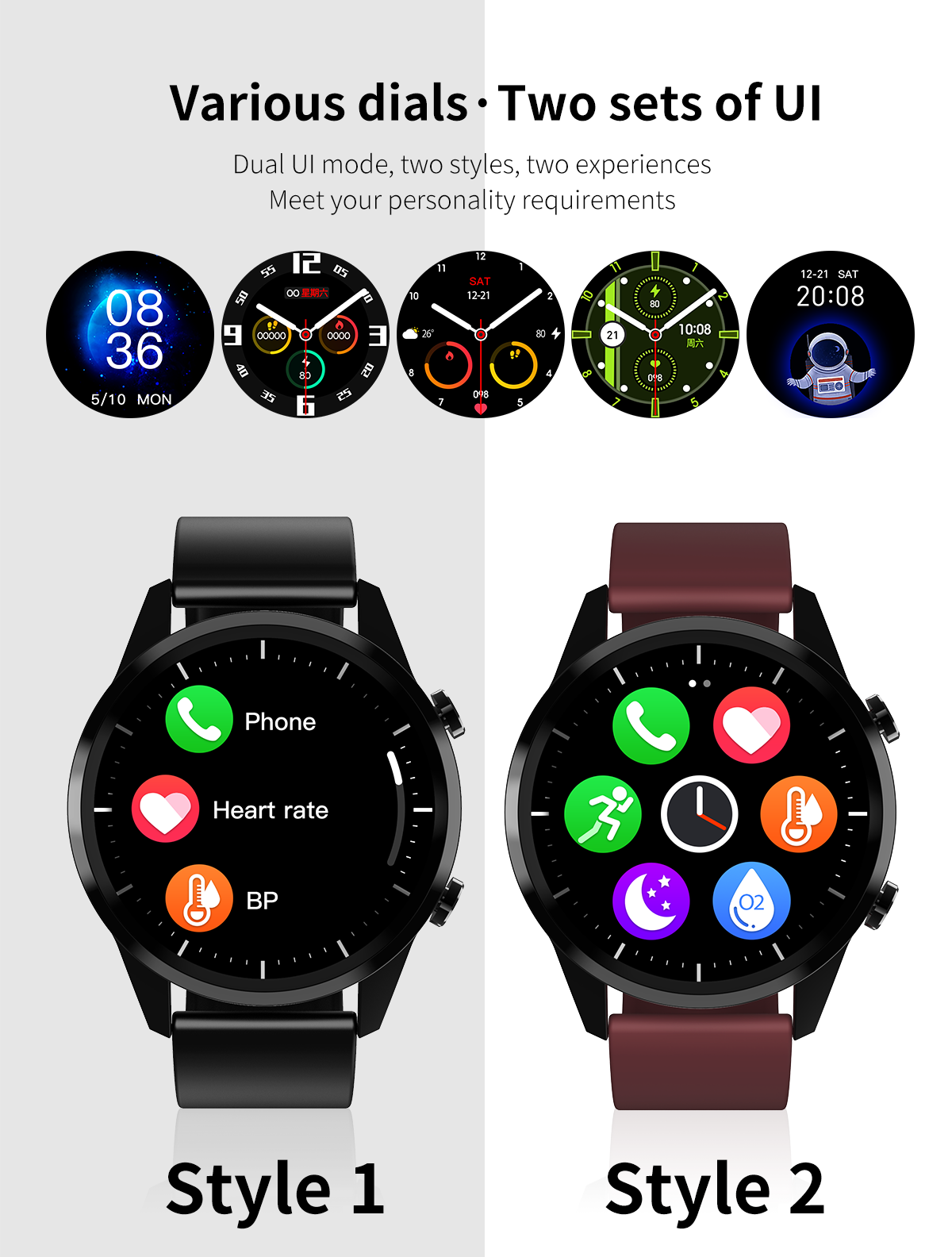 Fitness Track Round Shape Smartwatch Blood Pressure Oxygen 1.28 Inch Health