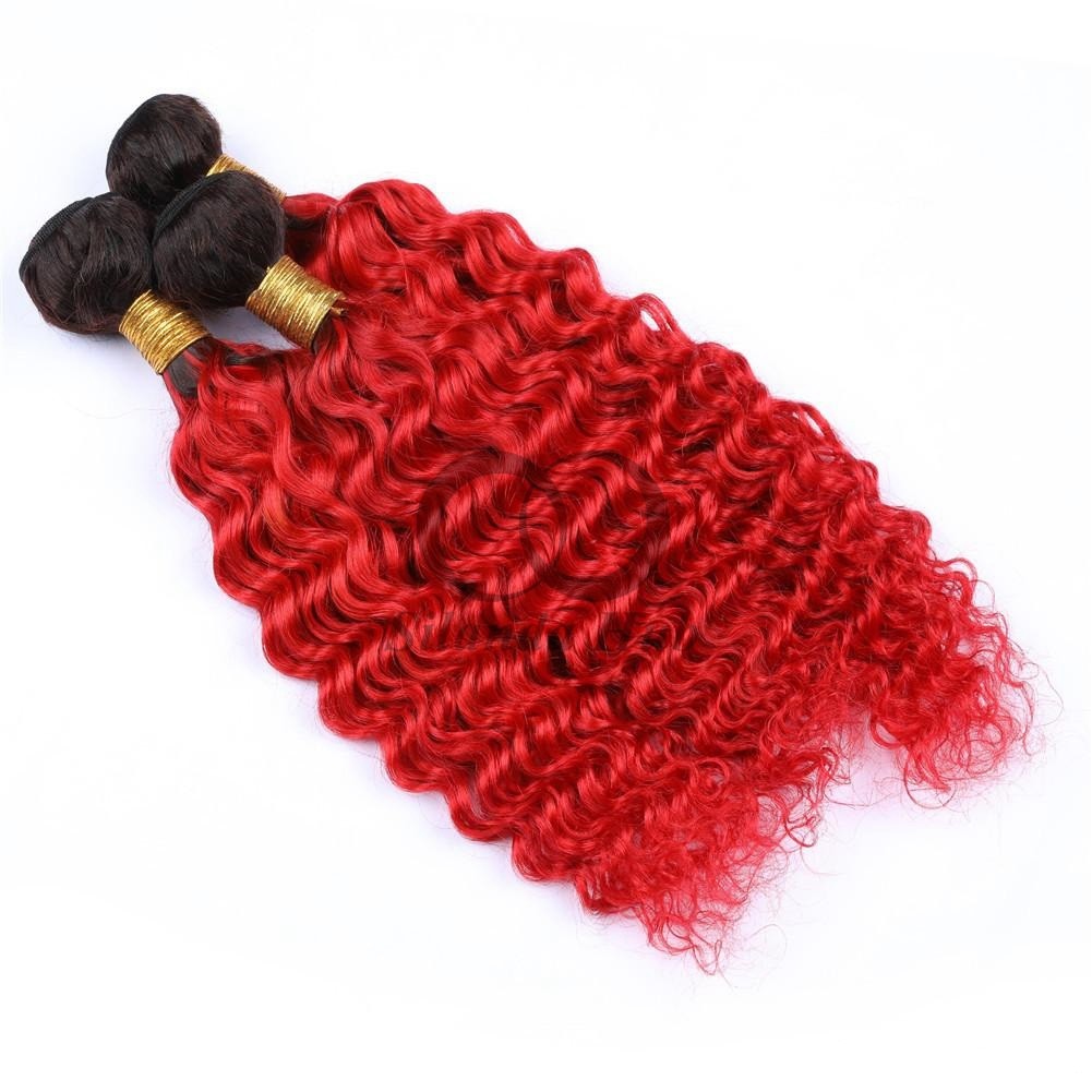 #T1B/Red Deep Wave Remy Human Hair Bundles Sew In Weave Bundles Brazilian Bundle Deals
