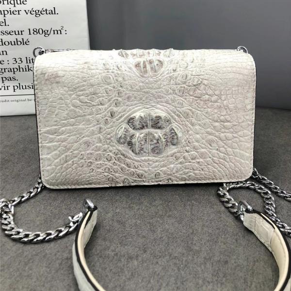 Authentic Crocodile Skin Women White Flap Bag Genuine Alligator Leather Lady