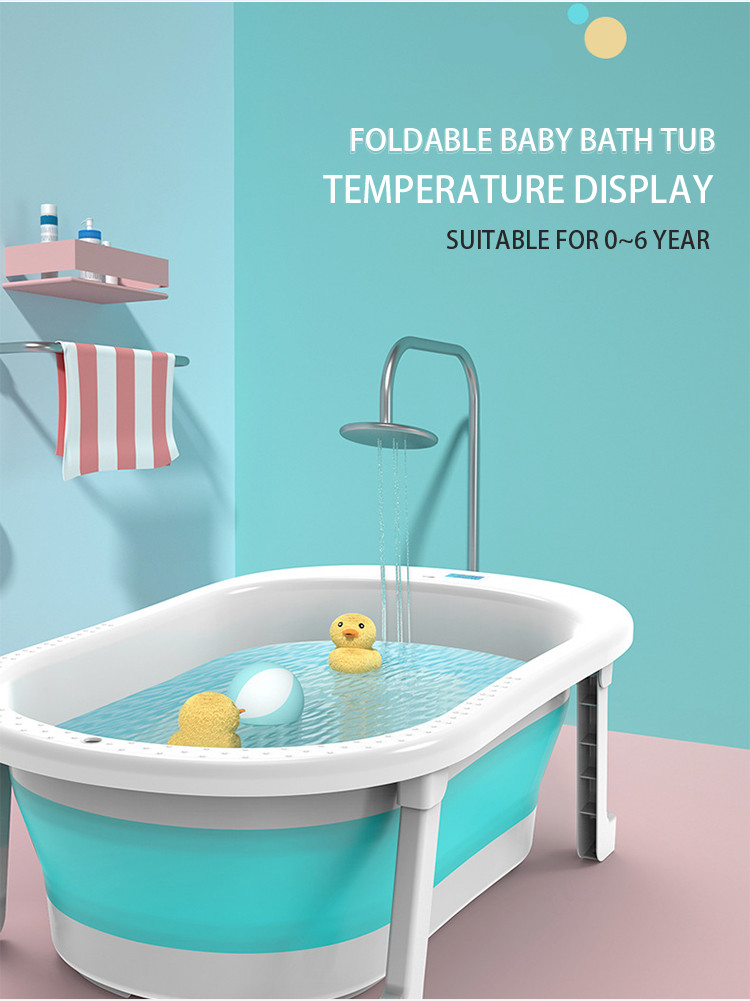 3 Colors Choose Customized Logo Collapsible Infant Tub Bigger Size Kids Bathtub With Thernometer Display