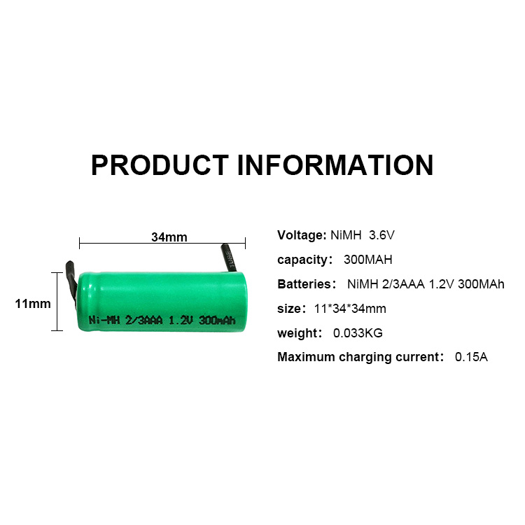 Oem Nickel Rechargeable Battery 1.2v 300mah NiMh Aa Battery Cell Pack