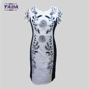 Quality Elegant round neck embroidery summer one piece party swing dress dinner dresses western wear for ladies wholesale