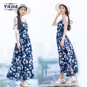 Quality Summer beach floral spaghetti straps maxi latest party designs 100% cotton white dress with good quality wholesale