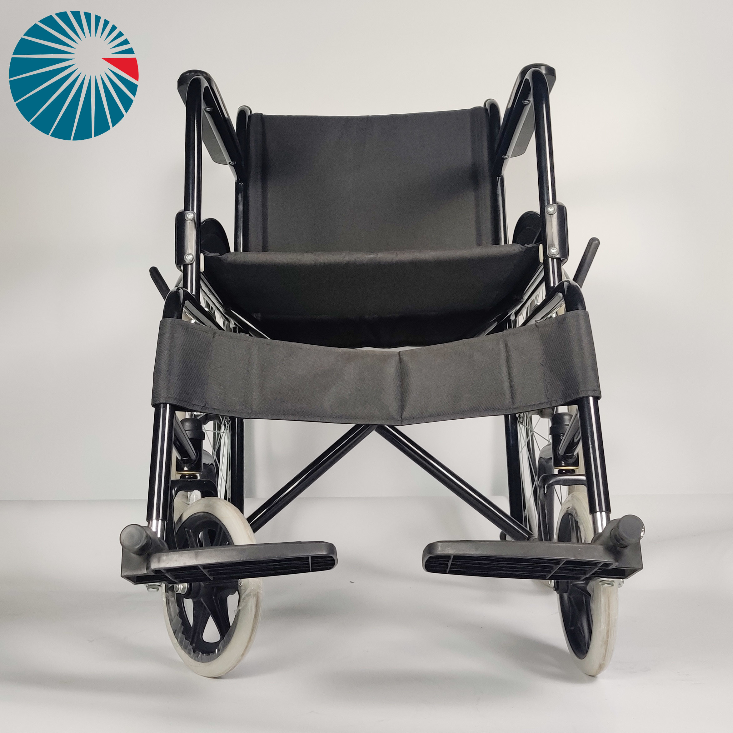 46cm Seat Width Folding Steel Wheelchair With Black Powder Coating Frame 100kg