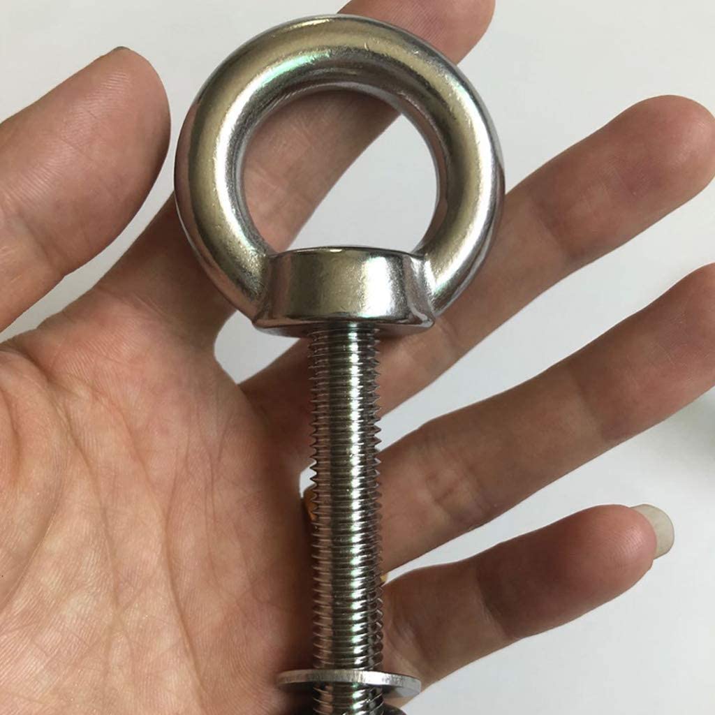 INCH Stainless Steel M10 Shoulder Eye Bolts 3/8"x 2.75" Heavy Duty Screws with Washer and Nuts Plain Finish Lifting