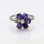 Women Jewelry 925 Silver Amethyst Cubic Zircon Flower Ring (R117)
