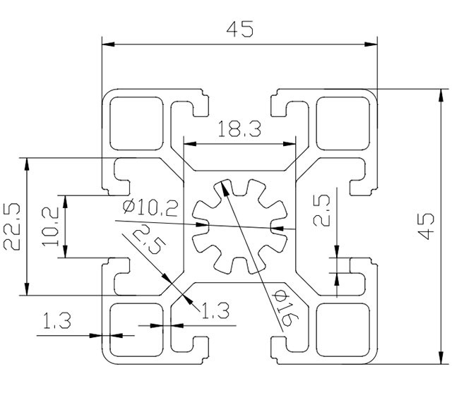 10.2mm Hole 45 * 45 Aluminum T Slot Table Plates 1.3mm Thickness Design