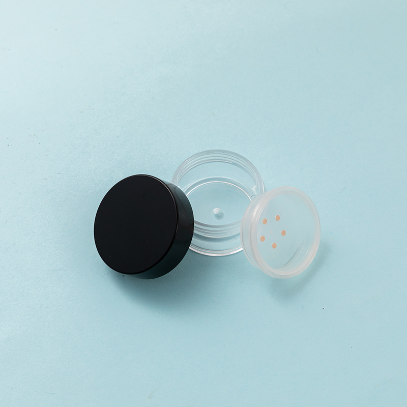 Private Label Clear Matte Cosmetic Loose Powder Sifter Jar with Black Frosted Screw Cap 3g 5g 10g 20g 30g 50g ABS PS