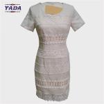 Hollow out collar white short sleeve print fashion girls one piece dress dresses